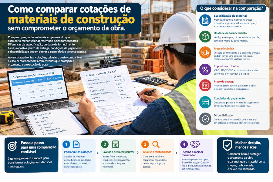 Como comparar cotações de materiais de construção sem comprometer o orçamento da obra
