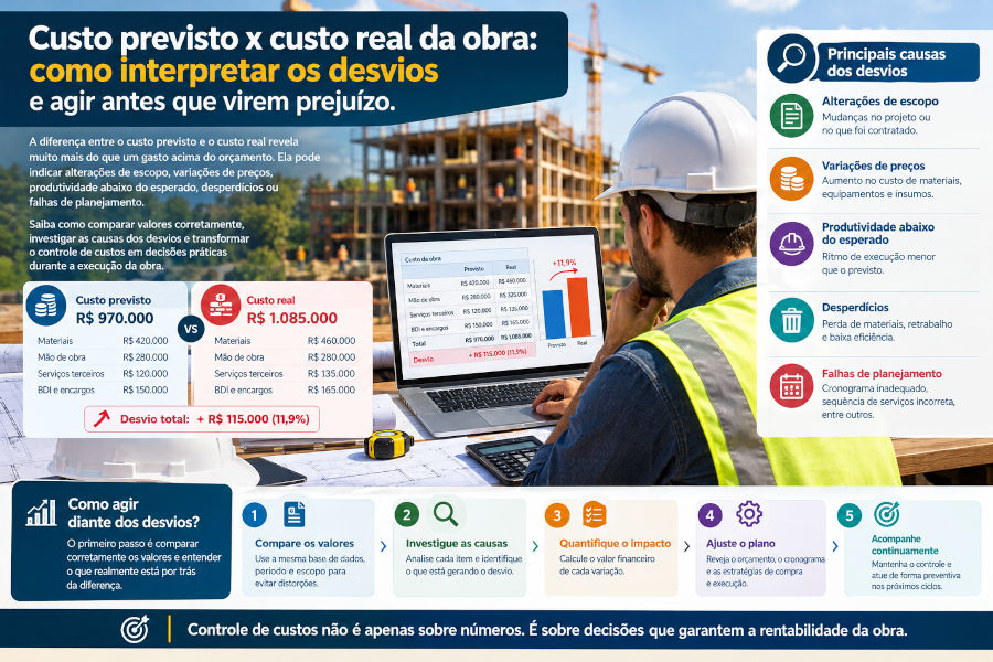 Custo previsto x real da obra: como analisar os desvios