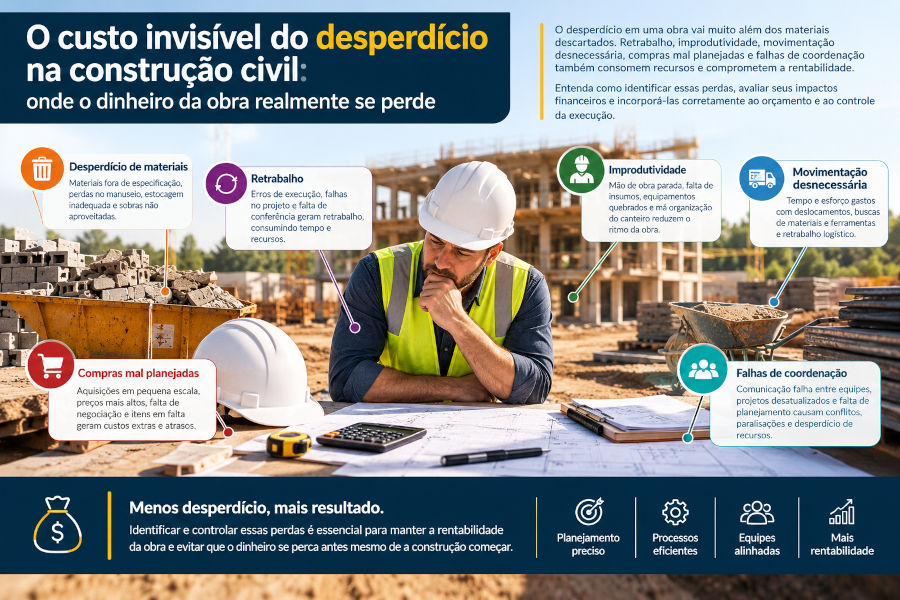 O custo invisível do desperdício na construção civil: onde o dinheiro da obra realmente se perde