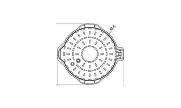 TAMPAO FOFO ARTICULADO, COM BASE / REQUADRO, CLASSE B125 CARGA MAX 12,5 T, REDONDO, TAMPA 600 MM (COM INSCRICAO EM RELEVO DO TIPO DE REDE)