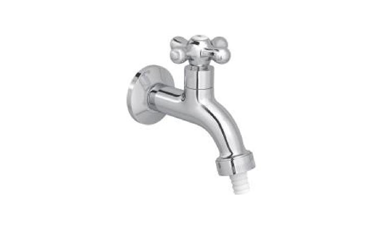 TORNEIRA METALICA CROMADA PARA JARDIM / TANQUE, COM BICO PLASTICO, CANO LONGO, DE PAREDE, PADRAO POPULAR / USO GERAL, 1/2