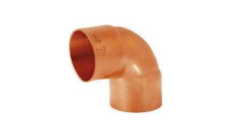 COTOVELO DE COBRE 90 GRAUS SEM ANEL DE SOLDA, BOLSA X BOLSA, 104 MM