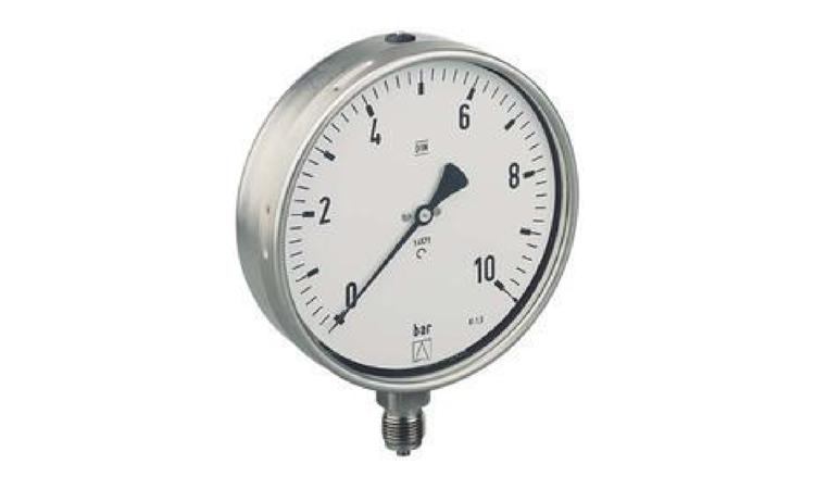 MANOMETRO COM CAIXA EM ACO PINTADO, ESCALA *10* KGF/CM2 (*10* BAR), DIAMETRO NOMINAL DE *63* MM, CONEXAO DE 1/4