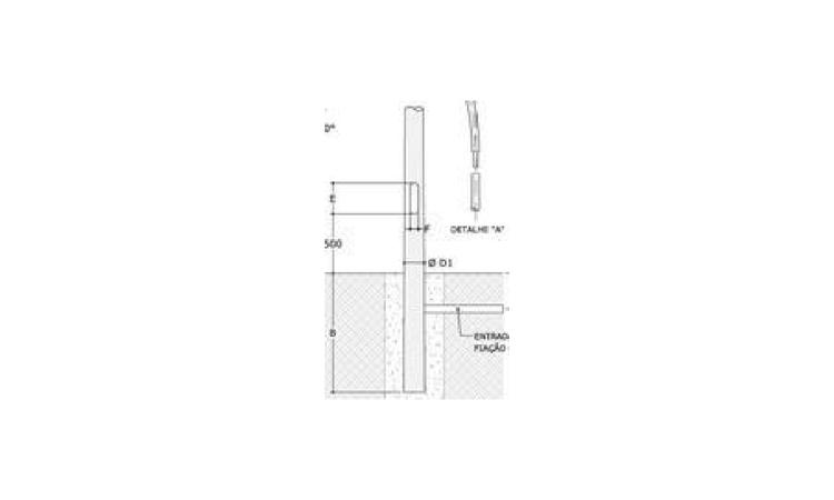 POSTE CONICO CONTINUO EM ACO GALVANIZADO, CURVO, BRACO DUPLO, ENGASTADO, H = 9 M, DIAMETRO INFERIOR/BASE = *135* MM