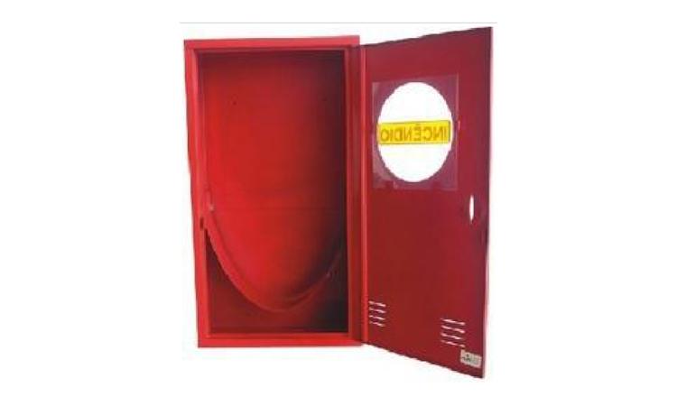 CAIXA DE INCENDIO/ABRIGO PARA MANGUEIRA, DE SOBREPOR/EXTERNA, COM 75 X 45 X 17 CM, EM CHAPA DE ACO, PORTA COM VENTILACAO, VISOR COM A INSCRICAO 