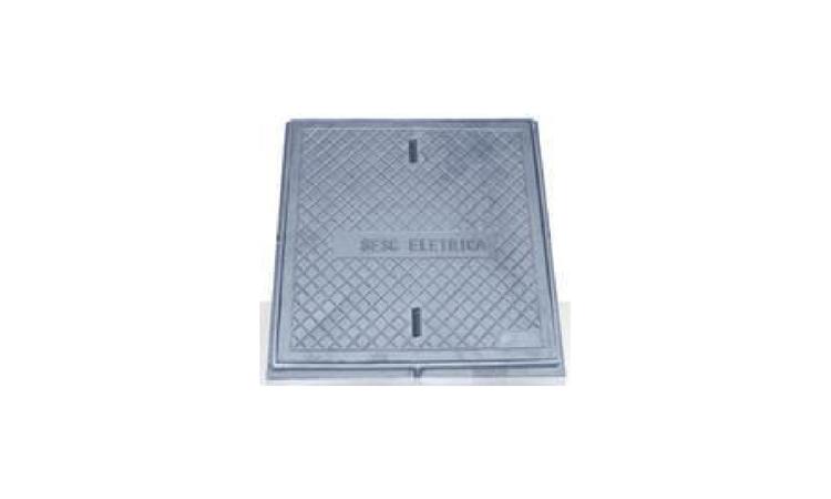 TAMPAO FOFO SIMPLES COM BASE / REQUADRO, CLASSE A15 CARGA MAX. 1,5 T, 400 X 400 MM (COM INSCRICAO EM RELEVO DO TIPO DE REDE)