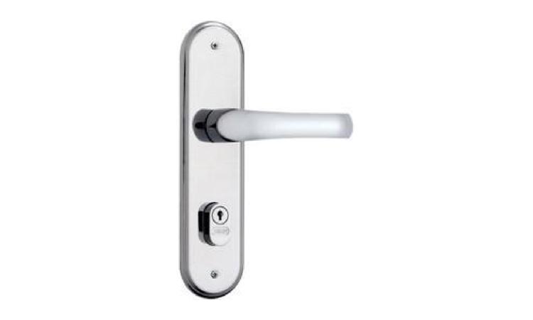 FECHADURA ESPELHO PARA PORTA EXTERNA, EM ACO INOX (MAQUINA, TESTA E CONTRA-TESTA) E EM ZAMAC (MACANETA, LINGUETA E TRINCOS) COM ACABAMENTO CROMADO, MAQUINA DE 55 MM, INCLUINDO CHAVE TIPO CILINDRO