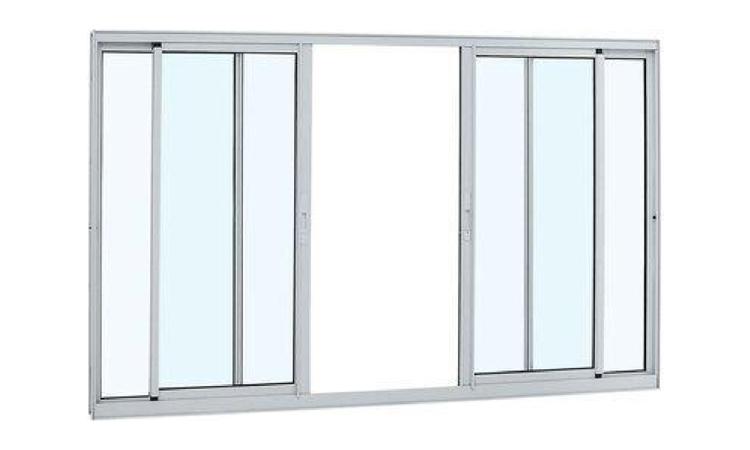 JANELA DE CORRER, EM ALUMINIO PERFIL 25, 100 X 200 CM (A X L), 4 FLS, SEM BANDEIRA, ACABAMENTO BRANCO OU BRILHANTE, BATENTE DE 6 A 7 CM, COM VIDRO 4 MM, SEM GUARNICAO/ALIZAR