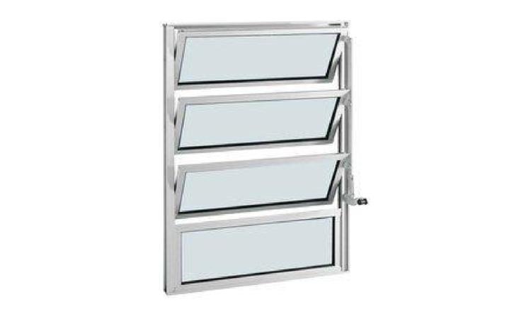 JANELA BASCULANTE, EM ALUMINIO PERFIL 20, 80 X 60 CM (A X L), 4 FLS (1 FIXA E 3 MOVEIS), ACABAMENTO BRANCO OU BRILHANTE, BATENTE DE 3 A 4 CM, COM VIDRO 4 MM, SEM GUARNICAO