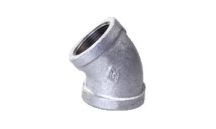 COTOVELO 45 GRAUS DE FERRO GALVANIZADO, COM ROSCA BSP, DE 2