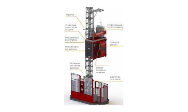 ELEVADOR DE CREMALHEIRA CABINE FECHADA 1,5 X 2,5 X 2,35 M (UMA POR TORRE), CAPACIDADE DE CARGA 1200 KG (15 PESSOAS), TORRE 24 M (16 MODULOS), FREIO DE SEGURANCA, LIMITADOR DE CARGA