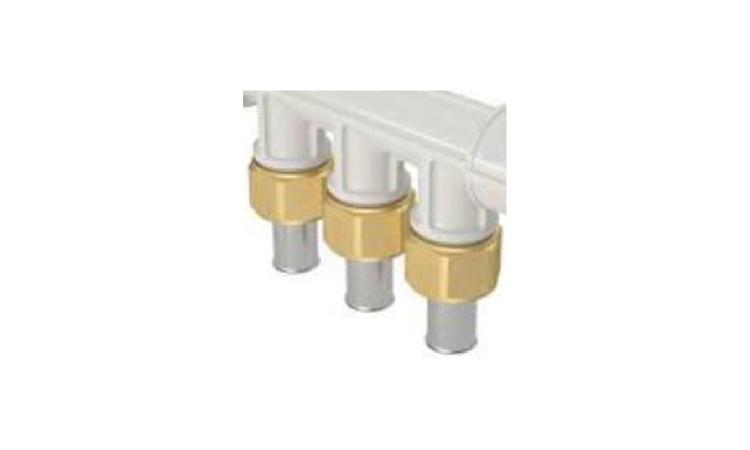 DISTRIBUIDOR, PLASTICO, 3 SAIDAS, DN 32 X 16 MM, PARA CONEXAO COM CRIMPAGEM, EM TUBO PEX PARA INST. AGUA QUENTE/FRIA