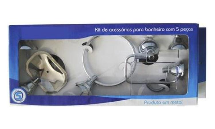 KIT DE ACESSORIOS PARA BANHEIRO EM METAL CROMADO, 5 PECAS