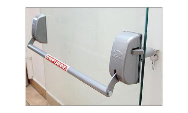BARRA ANTIPANICO SIMPLES, PARA PORTA DE VIDRO, COR CINZA