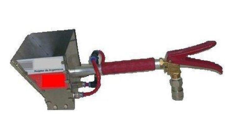 PROJETOR PNEUMATICO DE ARGAMASSA PARA CHAPISCO E REBOCO COM RECIPIENTE ACOPLADO, TIPO CANEQUINHA, COM VOLUME DE 1,50 L, SEM COMPRESSOR