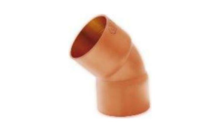 CURVA 45 GRAUS DE COBRE SEM ANEL DE SOLDA, BOLSA X BOLSA, 15 MM