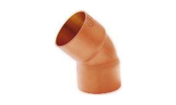 CURVA 45 GRAUS DE COBRE SEM ANEL DE SOLDA, BOLSA X BOLSA, 66 MM