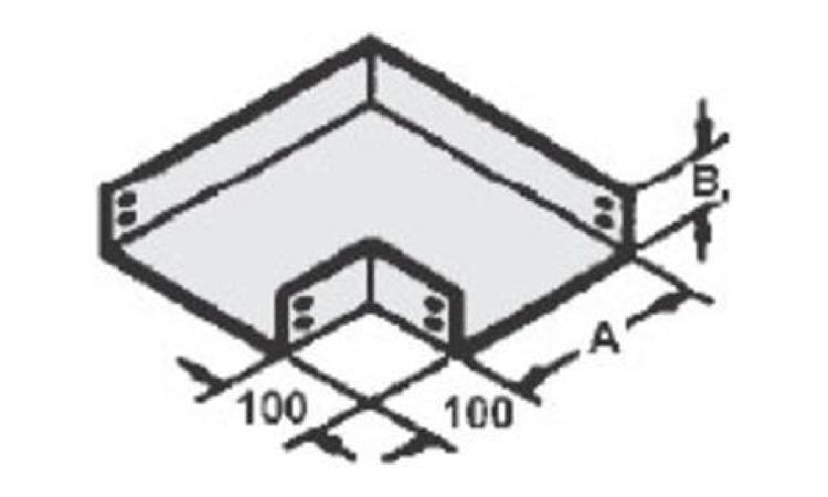 COTOVELO HORIZONTAL RETO 90 GRAUS, PARA ELETROCALHA, EM CHAPA LISA DE ACO GALVANIZADO ESPESSURA #16, 500 X 50 MM (L X A), SEM VIROLA, SEM TAMPA