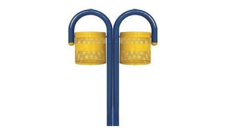 LIXEIRA DUPLA, COM CAPACIDADE VOLUMETRICA DE 60L*, FABRICADA EM TUBO DE ACO CARBONO, CESTOS EM CHAPA DE ACO E PINTURA NO PROCESSO ELETROSTATICO - PARA ACADEMIA AO AR LIVRE / ACADEMIA DA TERCEIRA IDADE - ATI