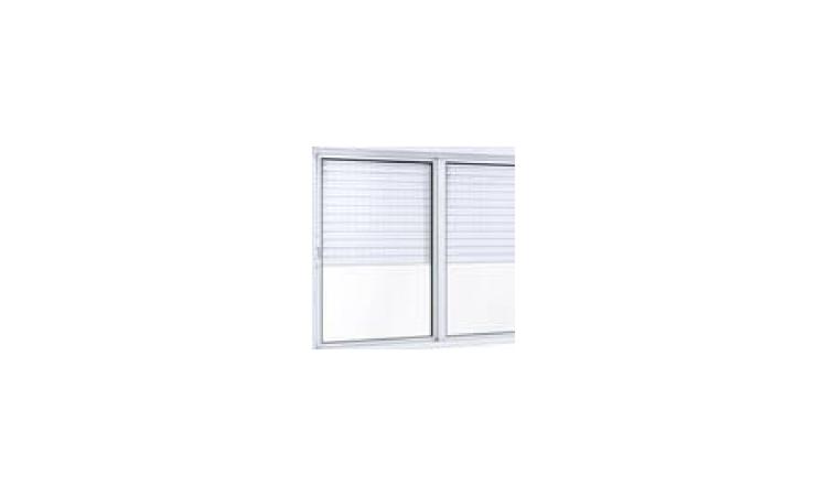 JANELA INTEGRADA VENEZIANA EM ALUMINIO PERFIL 25, 120 X 120 CM (A X L), 2 FLS (2 VIDROS) E VENEZIANA COM ACIONAMENTO MANUAL, SEM BANDEIRA, ACABAMENTO BRILHANTE, BATENTE DE 11,50 A 12,50 CM, COM VIDRO 4 MM, INCLUSO GUARNICAO