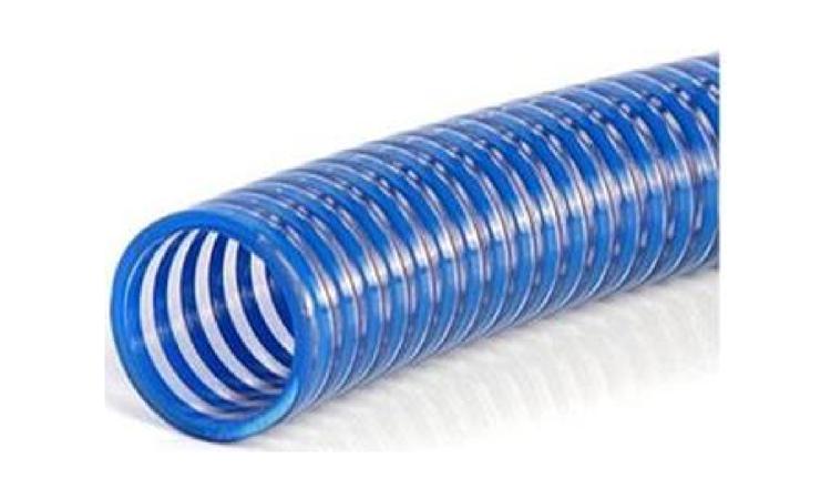 MANGUEIRA FLEXIVEL TRANSPARENTE COM ESPIRAL AZUL, EM PVC, DIAM. 1