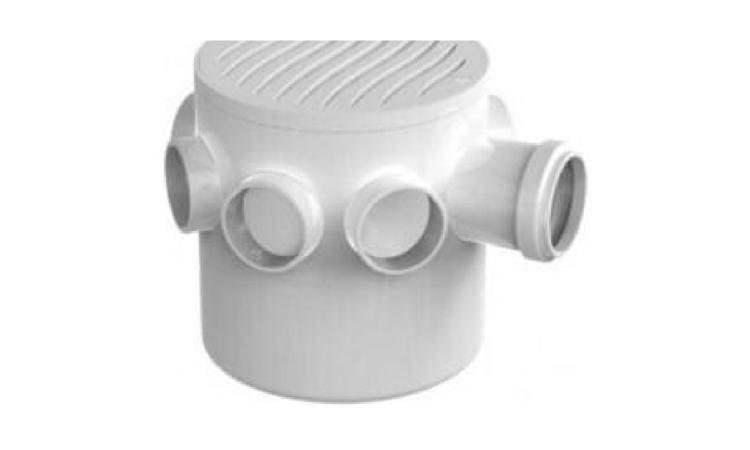 CAIXA SIFONADA PVC, 100 X 100 X 50 MM, COM GRELHA REDONDA, BRANCA