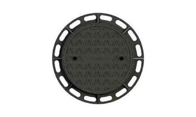 TAMPAO FOFO SIMPLES COM BASE / REQUADRO, CLASSE B125 CARGA MAX. 12,5 T, REDONDO, TAMPA 600 MM (COM INSCRICAO EM RELEVO DO TIPO DE REDE)